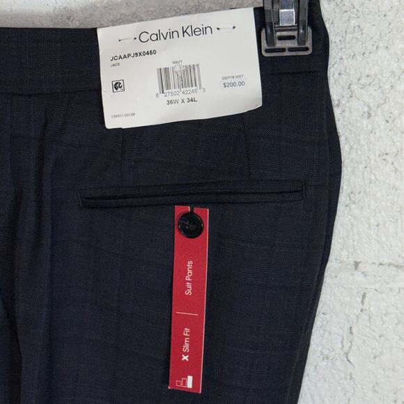 Calvin Klein Men's Slim-Fit Wool-Blend Stretch Plaid Suit Pant navy 36x34 $200 - Picture 3 of 9